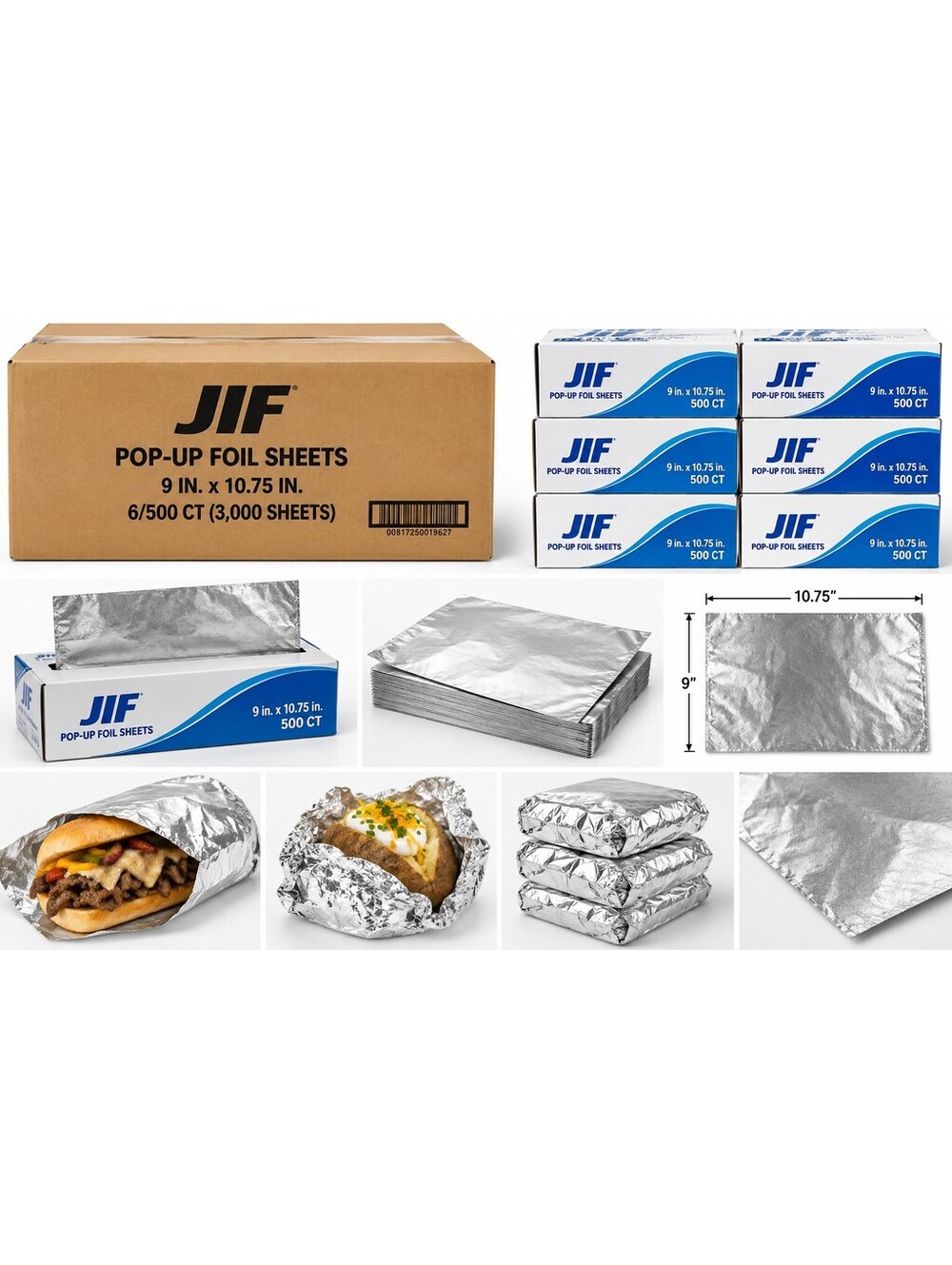 JIF Pop-Up Foil Sheets 9 in. x 10.75 in. 3000 Count (6 Packs of 500 Sheets)